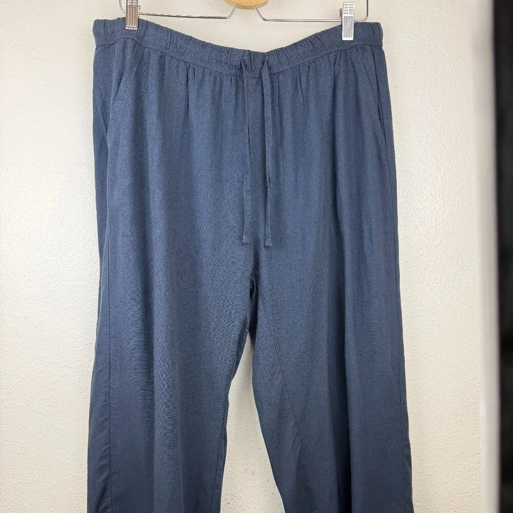 Splendid Ladies Wide Leg Crop Draw String Linen Blend Pants Navy Sz XXL